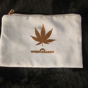 Green Dragon White Canvas Pouch with Gold Leaf Motif
